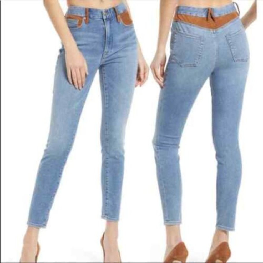 NWT Good American Good Legs Suede Mixing Skinny Jeans Size 14/32